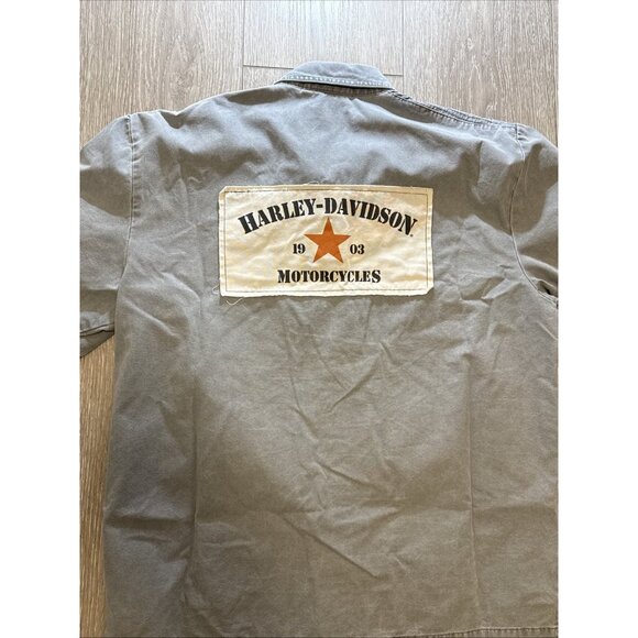 Mens Harley Davidson Gray Embroidered Patched Military Top Gun Button Shirt L - Picture 3 of 12